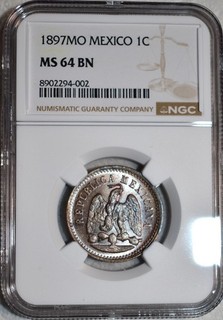 NGC MS 64 BN 1897 MO Mexico 1 Centavo Blazing & Well Struck.