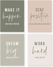 Office Inspirational Wall Art Prints Set of 4, Boho Motivational Make It Happen