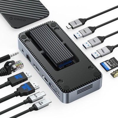 12-in-1 USB C Hub with M.2 SSD Enclosure 10Gbps, Tool-USB C Docking Station w...