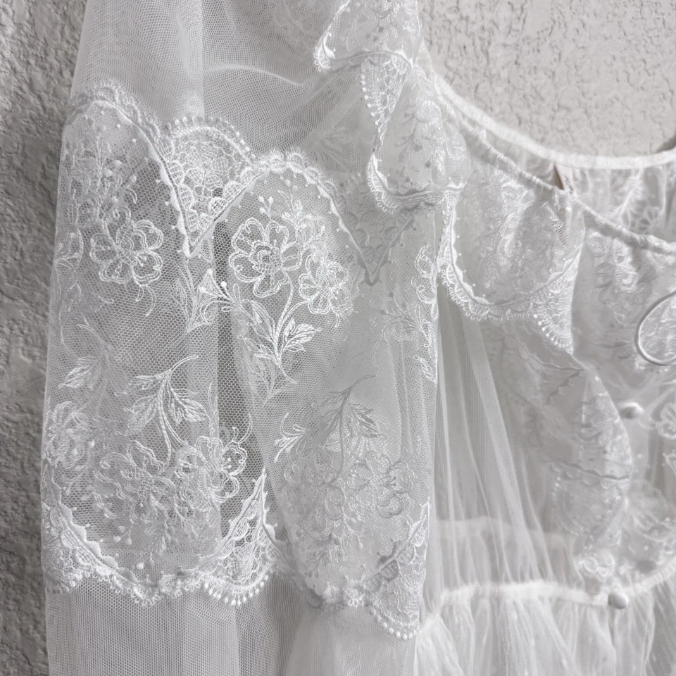 Bata de novia For Love & Lemons blanca para siempre encaje transparente boda femenina talla XL Foto 4 de 4