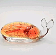Rainbow Art Glass "Duo - Tone Bubble Glass"  #C872 Whale Paperweight  Figurine  