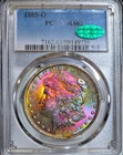 1885-O Morgan Silver Dollar PCGS CAC MS63 Monster Rainbow Bag Toned Coin US $1