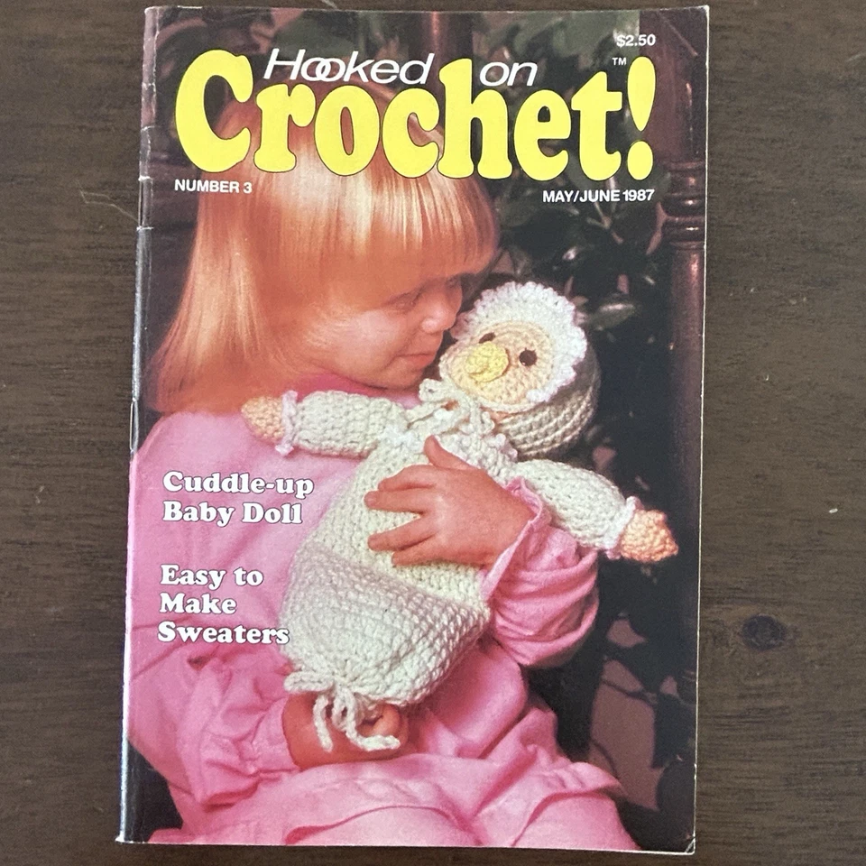 Vintage HOOKED ON CROCHET Pattern Booklet #3 June 1987 Baby Doll Kitty Towel Set - Image 2 of 4
