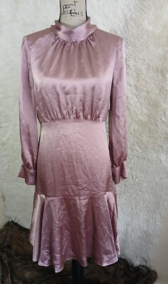 Eliza J Satin Solid Pink Cuff Long Sleeve Tiered Midi Dress Layered Size 8 NWT