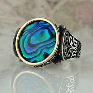 Natural mother of pearl 925 Sterling Silver Turkish Handmade Men's Ring All Size 