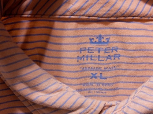 Polo PETER MILLAR manica corta lavaggio mare corallo arancione a righe XL - Foto 2 di 8