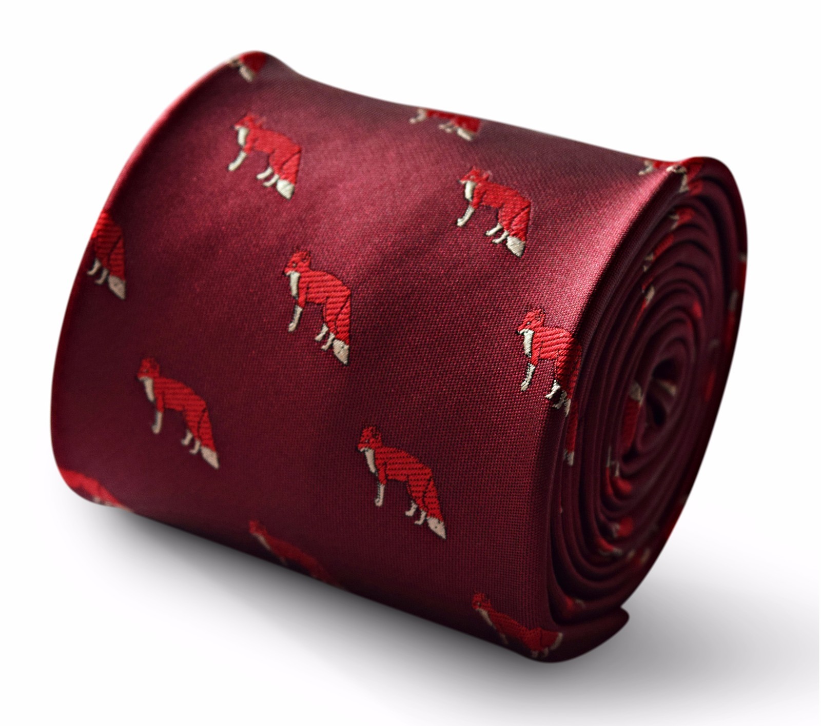 Frederick Thomas Designer Mens Tie - Maroon Burgundy - Embroidered Red Fox Print