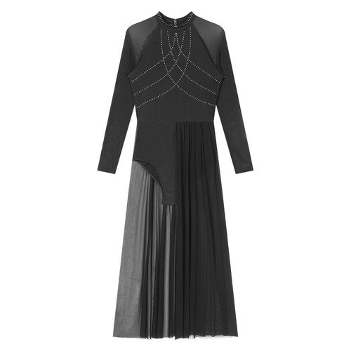 Womens Costume Modern Dress Split Dress Sheer Dancewear Glittery Leotard Mesh - Afbeelding 28 van 63