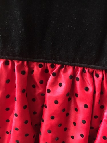 Vtg Sylvia Whyte Dress Sz 7 Red-Black Velvet Short Sleeves Polka Dot - Picture 7 of 11