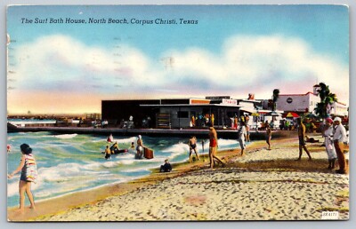 1952 Surf Bath House North Beach Corpus Christi Texas Vintage Posted Postcard K4