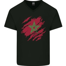 Torn Morocco Flag Moroccan Day Football Mens V-Neck Cotton T-Shirt