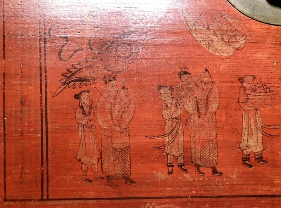  Antigo baú chinês pintado à mão de laca vermelha (3418), por volta de 1800-1849 - Imagem 3 de 4