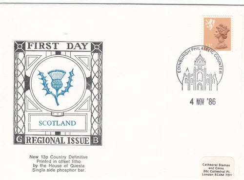 13p Questa s/b GB Scotland Definitive FDC Edinburgh 1986 CLEARANCE (144620)