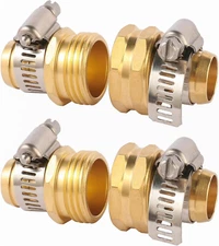 Brass Garden Hose Connector Repair Mender Kit with Stainless Clamp,Fits 3/4 Inch
