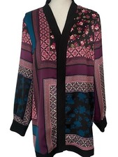 Chicos 2 Blazer Jacket Topper Tunic Asian Inspired 12 14 Patchwork Satin Floral
