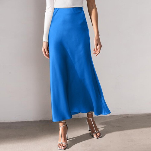 Womens Satin Silk A-line Skirt Office Lady Fashion Summer High Waist Long Skirts - Picture 10 of 15