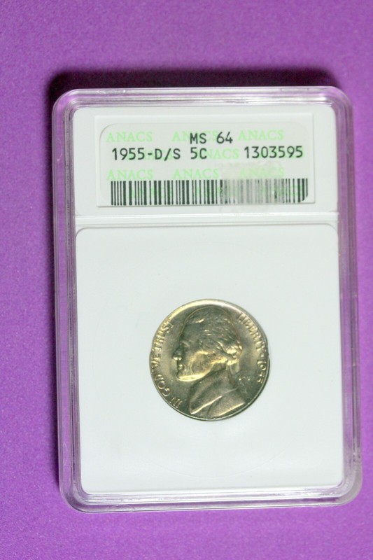 1955-D/S 5C ANACS MS 64 JEFFERSON #B30018