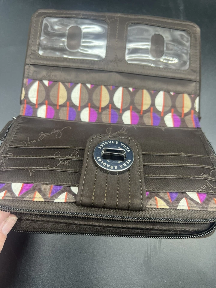 Cartera Vera Bradley Marrón Acolchada Rayas Cebra Interior Cremallera Clásica Abuela Foto 4 de 4