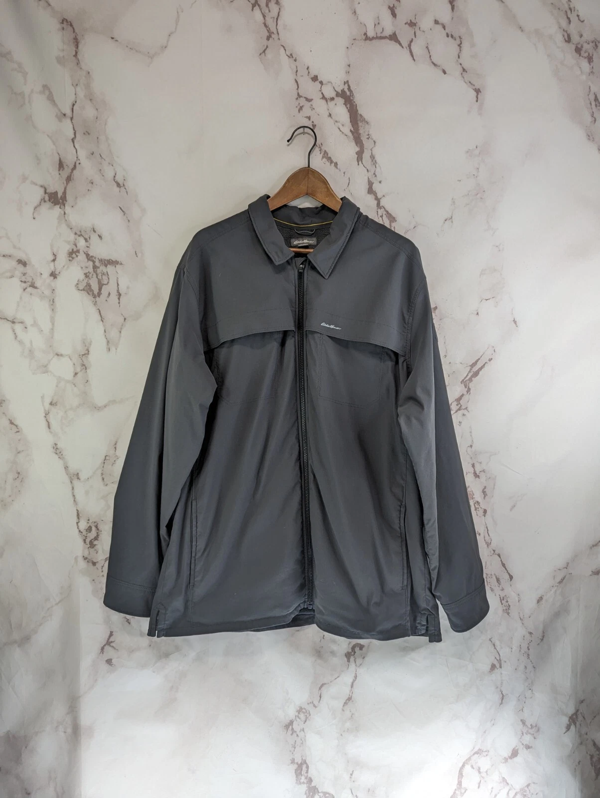 Eddie Bauer Jacket Mens XL Gray Travex Fleece Lined Windbreaker Zip Rain