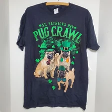 NEW St. Patrick's Day Pug Crawl Mens Sz Med Puppy Dog T-Shirt Shamrocks Bowties