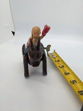 Vintage Wind Up Celluloid Cowboy On Donkey -Japan Working