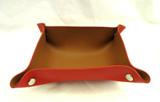 Valet Tray Catchall Leather New 5x6" with Snaps Red with Tan