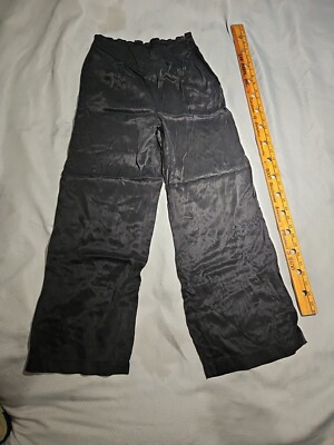 Only Edge Luxury Pants Womens Medium Black Collection Bob Loose Wide Leg Satin 