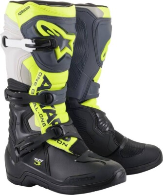 Alpinestars Men's Tech 3 Dirt Bike Boots Black/Cool Gray/Fluo Yellow Size 6