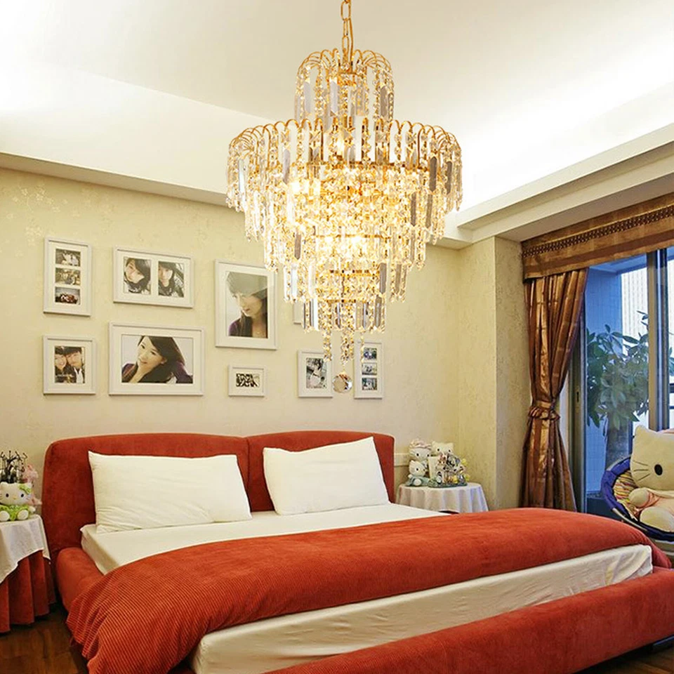 Crystal Elegant Chandelier Pendant Lamp Modern Ceiling Light Fixture Lighting US - Image 4 of 4