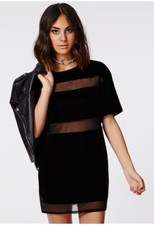 Image of Missguided - Dora Velvet Mesh Panel T-Shirt Dress Black Size 12 New With Tags