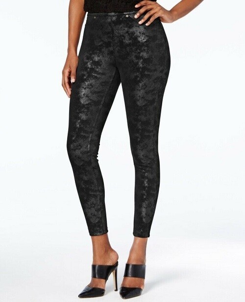 HUE Womens Distressed Metallic Leggings 