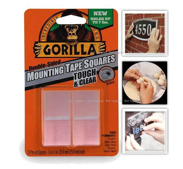 Gorilla Mounting Tape Squares Crystal Clear Double Sided Adhesive Sticky  Pads UK