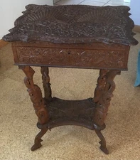 Vintage Hand Carved Burmese Sewing Table Chest