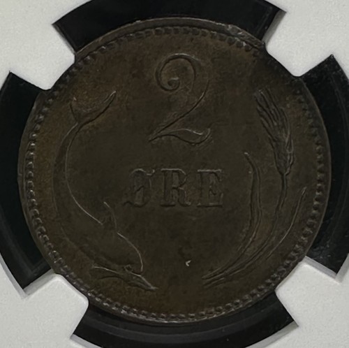 DENMARK, Christian IX, 1892 CS 2 Ore (2O) NGC MS61 BN Low Mintage Key Date - Picture 6 of 7