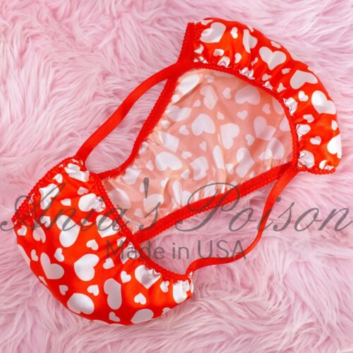 Bikini de cuerda brasileña VALENTÍN corte CAFÉ satinado corazones rojos brillante descarado PARA HOMBRES - Imagen 4 de 4