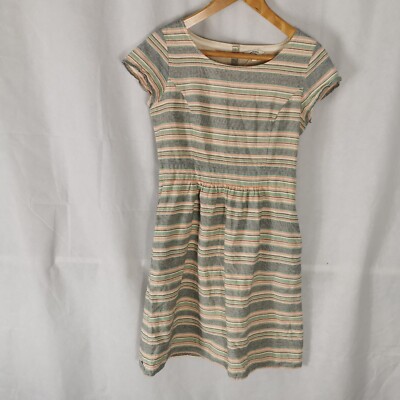 Ladies Dress Size 12 FAT FACE Cream Striped Cotton Summer Casual Day 