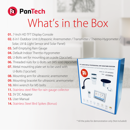 PanTech Weather Station Ultrasonic Anemometer Wifi Rain Gauge 100m Solar HP2553 - Picture 21 of 24
