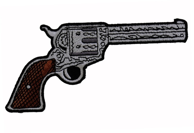 REVOLVER PISTOL  2ND  AMENDMENT  5” X  2 1/4"  EMBROIDERED GUN PATCH / IRON ON