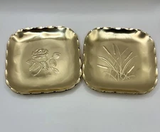 Arthur Armour Set of 2 Handwrought Aluminum Floral Trays 5.5” Vintage MCM Signed