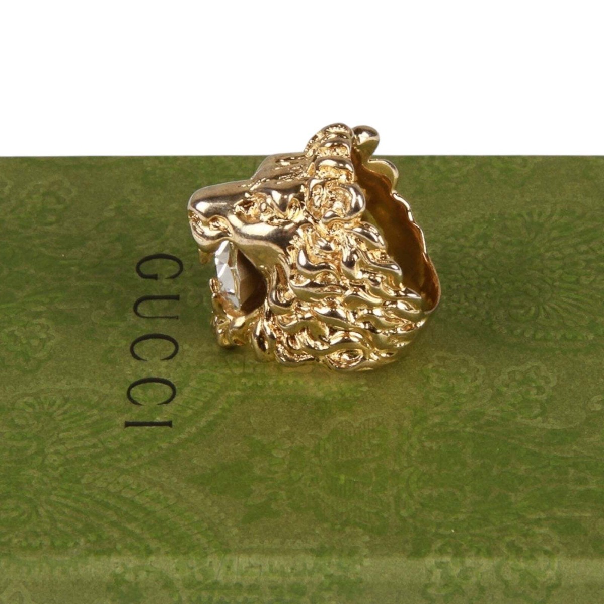 Authentic Gucci Lion Head Motif Crystal Ring In Gold | eBay