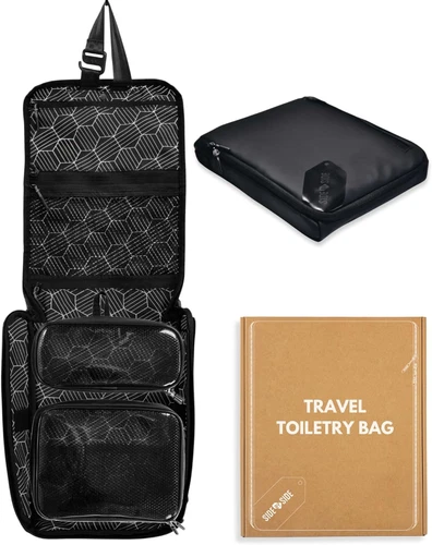 Flat Toiletry Bag for Travel. Slim Dopp Kit Organizer for Men. Hanging Mens Shav
