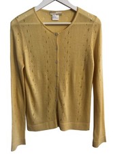 Vintage 80's Yellow Rayon Blend Long Sleeve Button Front Cardigan Size M