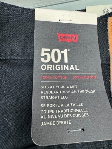 Levis 501 Original Premium Herren 36X34 Schwarz Big E Button Fly Gerades Bein Neu! - Bild 16 von 17