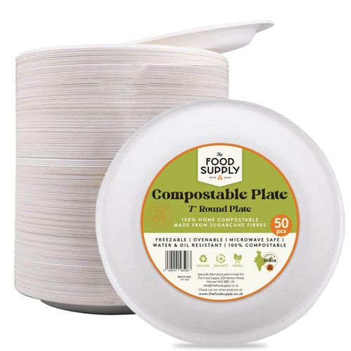 Strong Paper Plates, Disposable, Compostable & Biodegradable Plates - 50pcs - Picture 2 of 49
