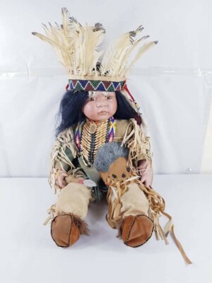 Vintage Indianer Indianer Porzellan handbemalt große Puppe 60 cm 