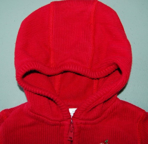 6-9M MAGLIONE NEONATO UNISEX ROSSO ZIP FRONTALE FELPA CON CAPPUCCIO CANDY CANNA RICAMO 100% COTONE - Foto 8 di 9