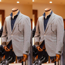 Seersucker Striped Men's Suits Formal Business Summer Beach Party Men Blazers