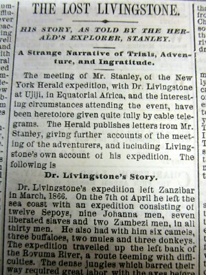 2 1872 newspapers Explorer HENRY STANLEY locates DR DAVID LIVINGSTONE in AFRICA