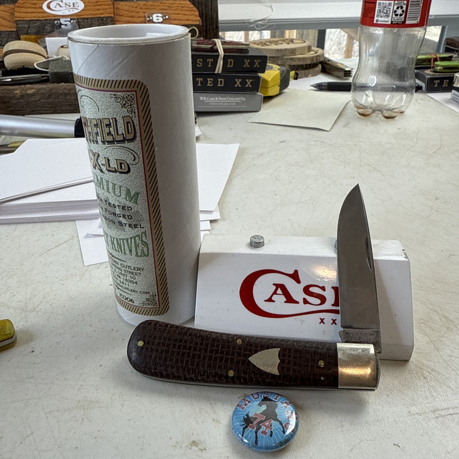 Great Eastern Cutlery GEC Tidioute #745120 Mustang Brown Burlap Micarta 1095 Steel Knife