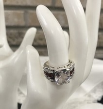 FINE GEMSTONE RUBY STERLING SILVER RING COCKTAIL ENGAGEMENT SIZE 6 CZ        